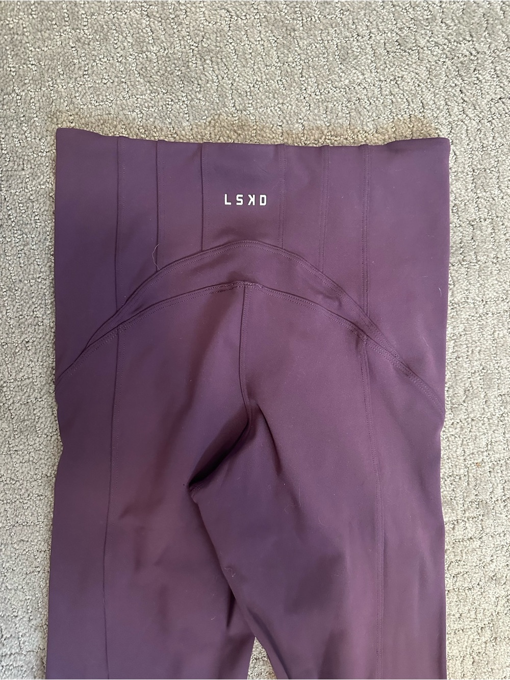 LSKD One-Shoulder Sports Bra and Leggings Set - Plum with Pink Trim - Picture 4 of 5